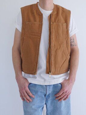 Vintage Dickies Camel Solid Sherpa Lined Canvas Zip Front Ranch Workwear Utility